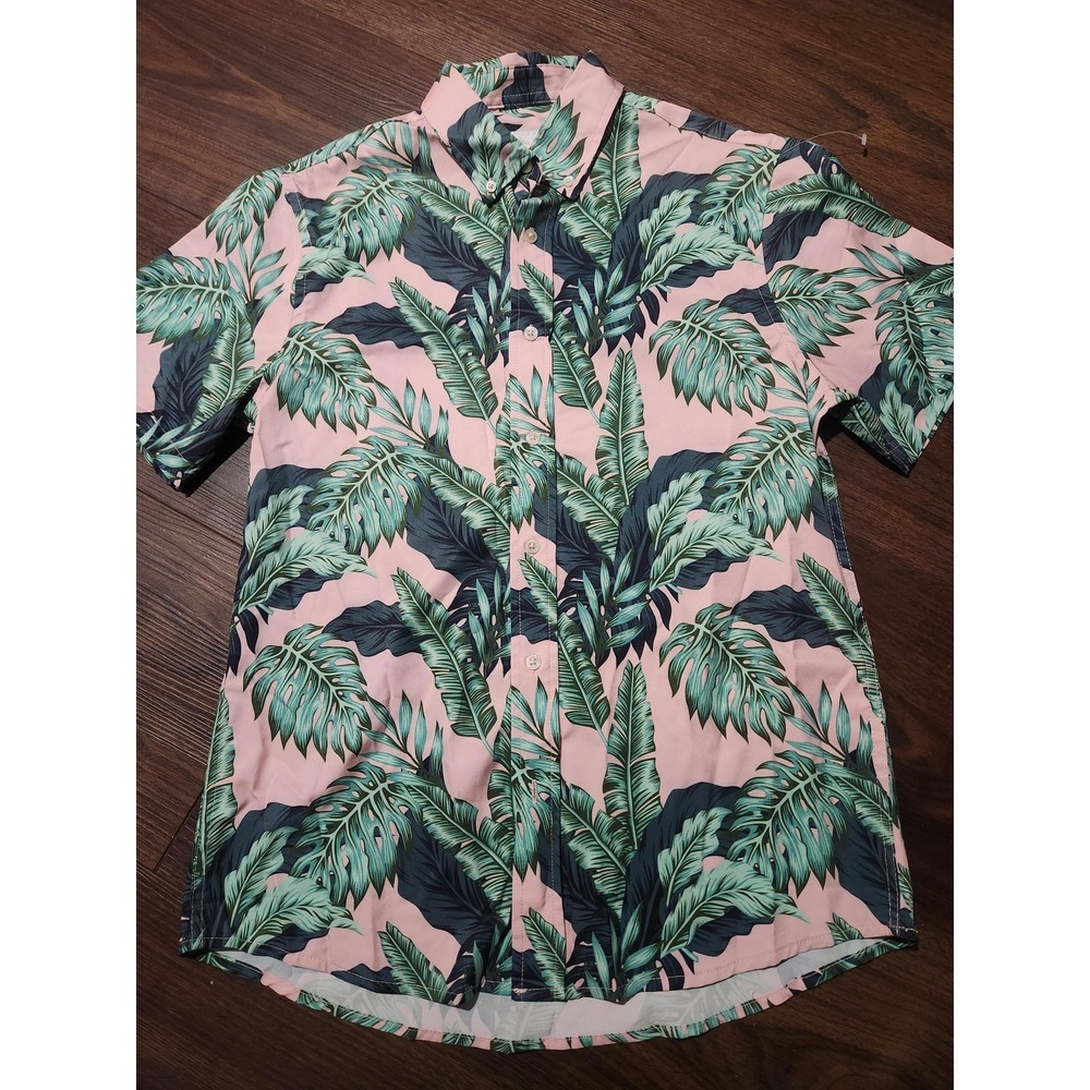 Cotton & Co Shirt‎ Mens Small Pink Green Short Sleeve Hawaiian Tropical Print